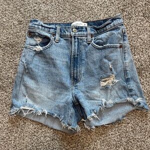 Curve Love Abercrombie Mom Shorts Light Blue Distressed High-Rise Denim